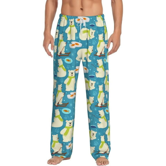 Hirioo Cute Polar Bear Fishing for Men's PJ Pajama Pants Sleep Pants Men's Home Trousers with Pockets,S-3XL-Small