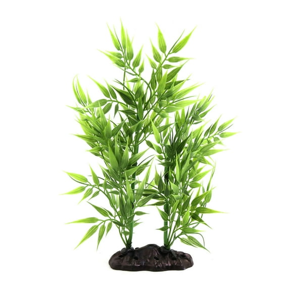 REGALWOVEN Green Plastic Bamboo Leaves Plant Aquarium Tank  Decor w/ Ceramic Base