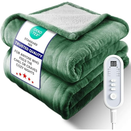 Electric Heated Blanket Full Size, Ultra-Cozy Premium Flannel & Sherpa, Even Heat Distribution & Stable Temp, 1–10H Auto-Off, 8 Temps (86–125.6 ° F), Overheat Protection, Ideal Gifts for Grandma