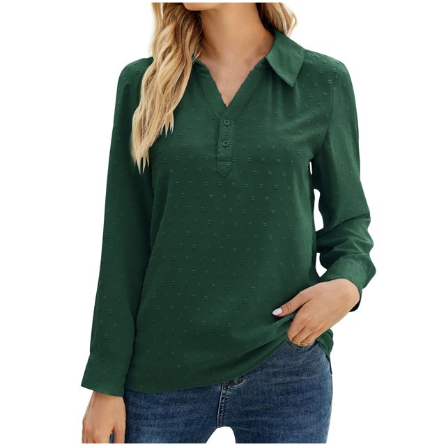 Camisas Para Mujer, Camisetas de Gran Tamaño, Manga Larga, Moda Informal, Cuello en V Liso, Camiseta Suelta, Blusa de Otoño, Jersey, Tops Con Botones Odeerbi ODB134996