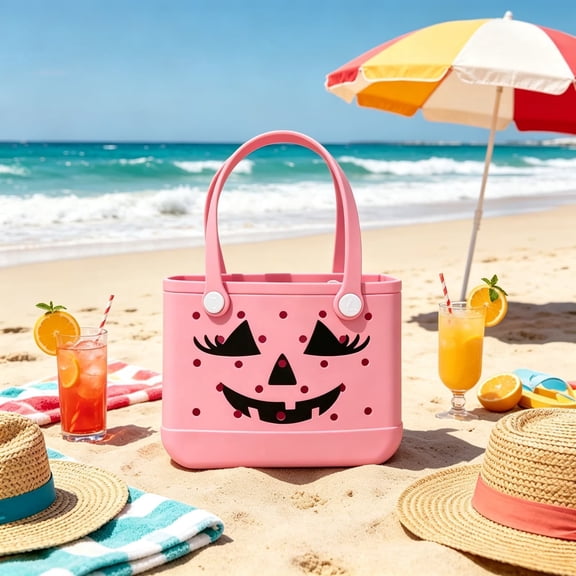 Spooky Black Cat EVA Beach Tote Purse, Halloween Themed Beach Bag 11.02×8.27in, Summerween Waterproof Quick Dry Hole Bag With Soft Shoulder Straps for Pool Beach Vacation