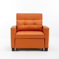 thumbnail image 2 of Convertible Sleeper Sofa Bed, 3-in-1 Multi-Functional Pull Out Sleeper Futon Chair Beds with USB Ports and Adjustable Backrest, Modern Leather Armchair for Living Room Bedroom, Orange, 2 of 7