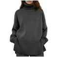 thumbnail image 2 of Amidoa Chunky Women Sweater Long Sleeve Turtleneck Gray Side Split Plus Size Warm Solid Sweaters Womens Cardigans L, 2 of 6