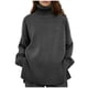 thumbnail image 2 of Suéter de cuello alto para mujer, otoño invierno, color sólido, tejido dividido, cuello alto, suelto, manga larga, poliéster, 2 of 6