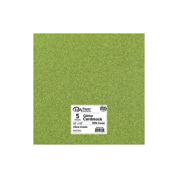 Paper Accents Glitter Cardstock 12"x 12" 85lb Olive Green 5pc