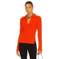thumbnail image 1 of HELMUT LANG Womens Orange Textured Ribbed Underwire Pullover Vented Hem Long Sleeve Collared Sweater XXS, 1 of 3