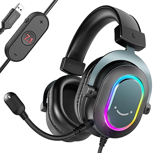 Audífonos para juegos FIFINE con micrófono- Sonido envolvente 7.1- USB- PS4/PS5- EQ Mode- RGB- Suaves- AmpliGame H6