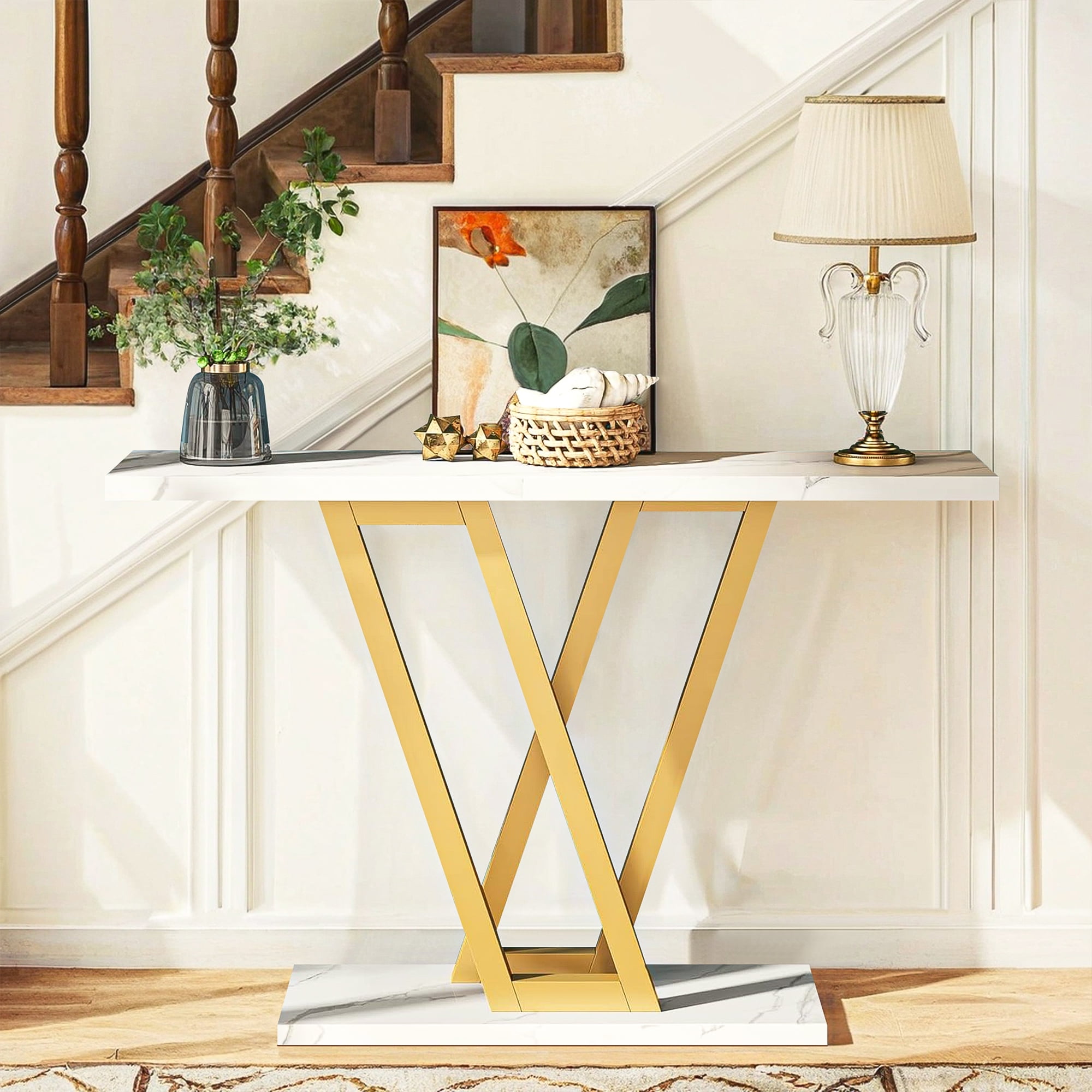 Demi Bonn 43" Console Table,dustrial Entryway Hallway Table for Hallway, Entrance, Living Room, Bedroom, White