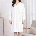 thumbnail image 2 of Kaemgyyd Womens Hooded Pullover Robe Knee Length Plush Bathrobe Soft Fluffy Lounger Robes Bow Front Clothes（White,One Size）, 2 of 5