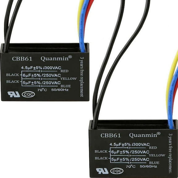 Quanmin CBB61 Ceiling Fan Capacitor, 5 Wires 4.5uf 6uf 5uf , 250V/300V, 50/60 Hz,Fan Replacement Parts,2PCS