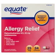 Equate Diphenhydramine Allergy Relief Capsules, 25 mg, 24 Count