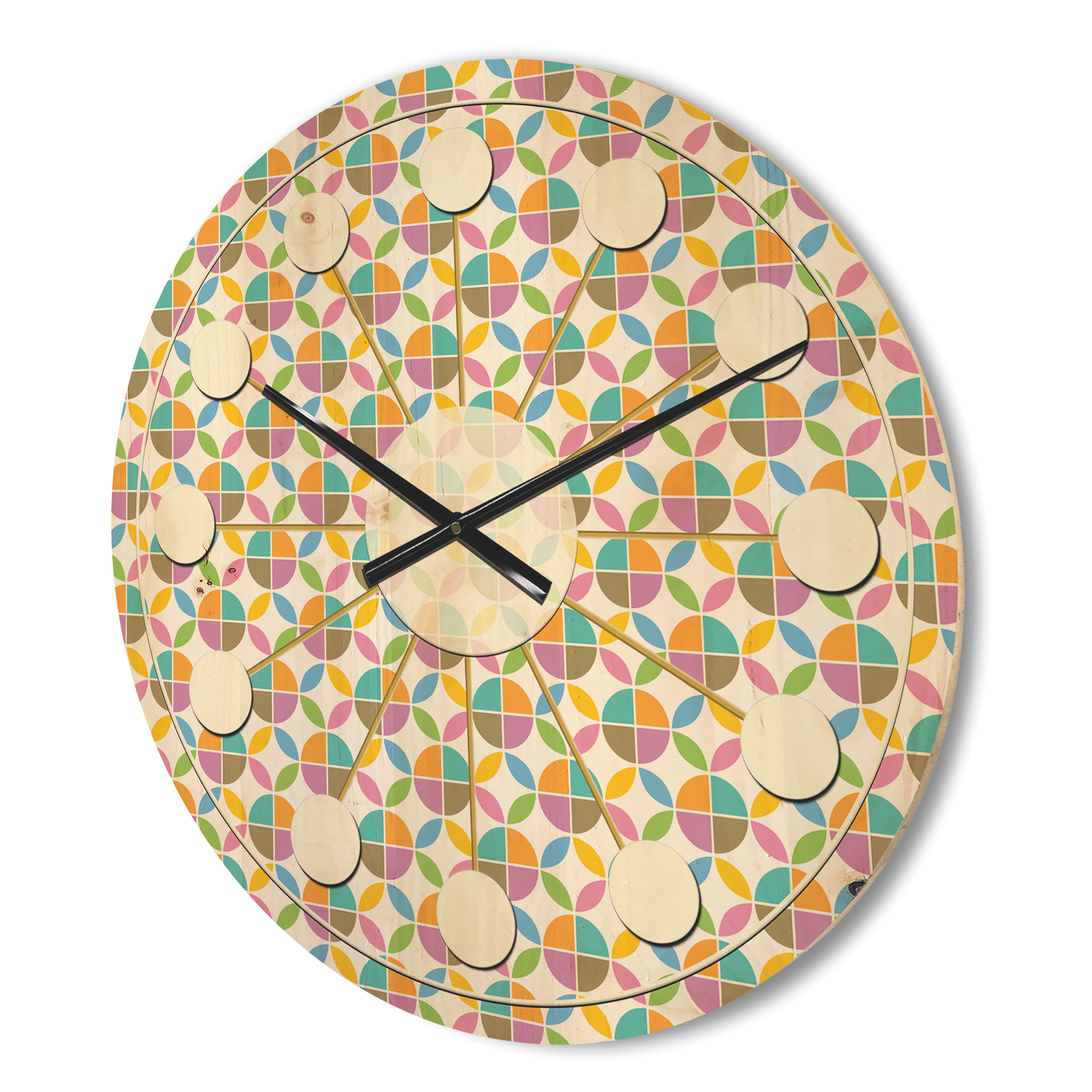 Designart 'Geometrical Retro Design VIII' Mid-Century Modern Wood Wall Clock