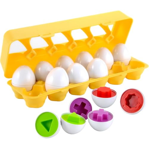 Egg Toys for Toddlers Montessori Toys 12 Pcs Matching Eggs Game Color Recognition Shape Sorter Puzzle Easter Travel Games Early Learning STEM Motor Development Gift