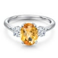 thumbnail image 3 of Gem Stone King 925 Sterling Silver Yellow Citrine and White Zirconia Engagement Ring for Women | 2.15 Cttw | Oval Checkerboard 9X7MM | Gemstone November Birthstone | Size 9, 3 of 6