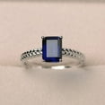thumbnail image 2 of LabBlue sapphire ring, anniversary ring, emerald cut blue gemstone, September birthstone, sterling silver ring, 2 of 4