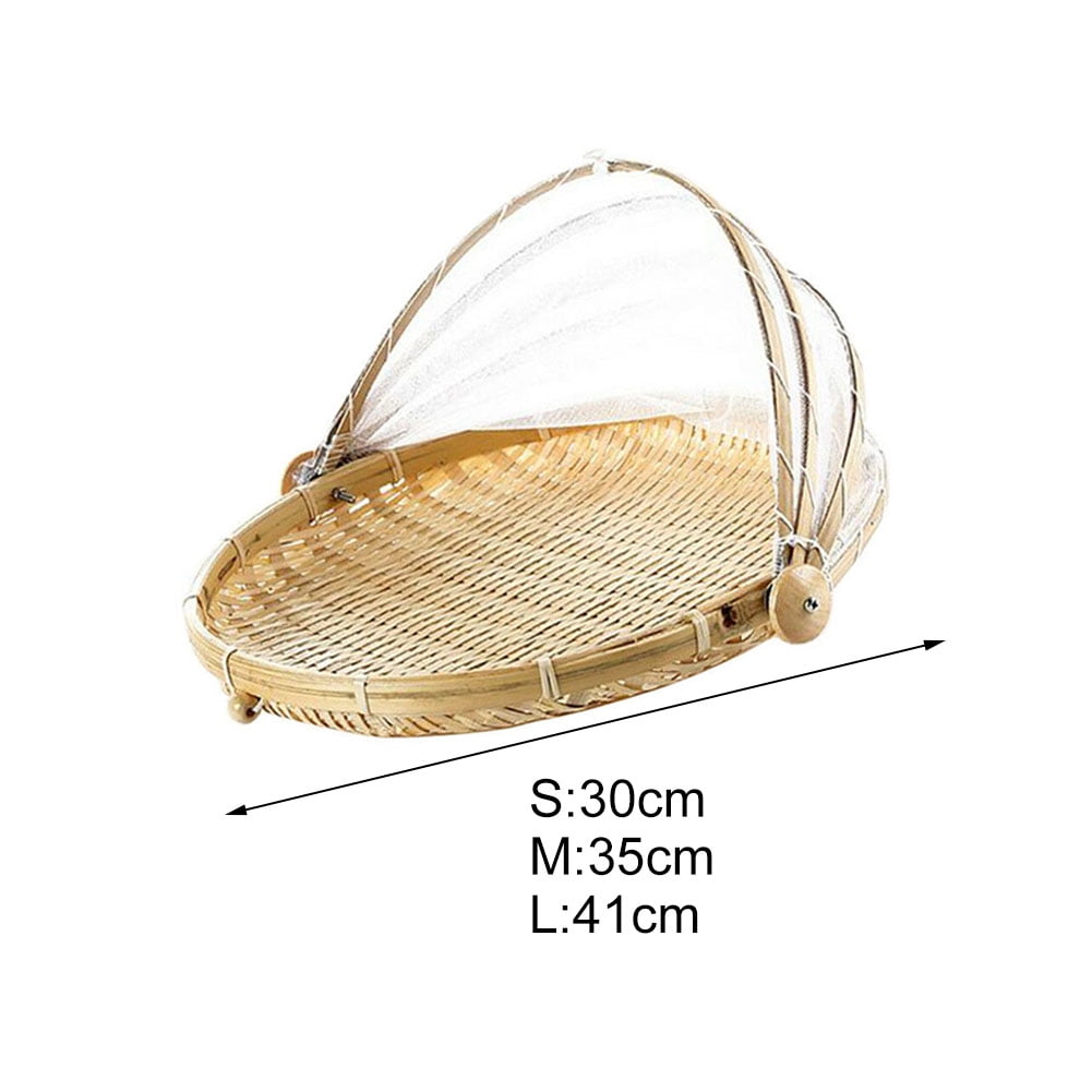 Dream Lifestyle Tent Basket Food Serving Tent Basket, Bamboo Serving Food Tent Basket Hand-woven Food Serving Basket Dustproof Round Picnic Basket Covered Vegetable Fruit Food Storage Basket
