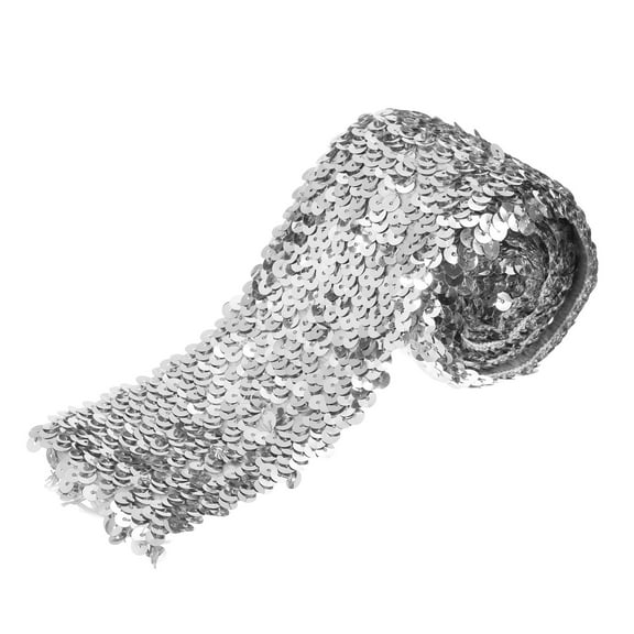 Uxcell 2.2 Yards 3 Inch Elastic Sequins Trim 5 Row Flat Sequin Strip Sequins Fabric Ribbon for Sewing Silver
