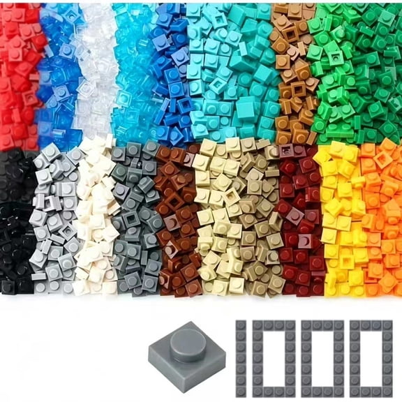 Basic 1000 Pieces Plate 1x1 Bricks Creative 20 Colors Parts Building Play Blocks Set Toy Compatible with 3024 Accessories for Kids
