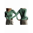 thumbnail image 2 of Women'S Long Sleeve Henley T Shirts Button Ribbed Knit Slim Fit Basic Tops Blouse Casual Outfits Green L, 2 of 5