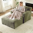 thumbnail image 3 of FFH 65.4" Chaise Lounge Indoor, Modern Corduroy Fabric Indoor Lounge Chair, Sleeper Sofa for Living Room, Small Space, Green, 3 of 10