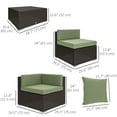 thumbnail image 3 of Outsunny 7 Piece Patio Furniture Set, PE Rattan Outdoor Conversation Set with Sectional Sofa, Glass Tabletop, Cushions and Pillows for Garden, Lawn, Deck, Deep Coffee and Green, 3 of 10