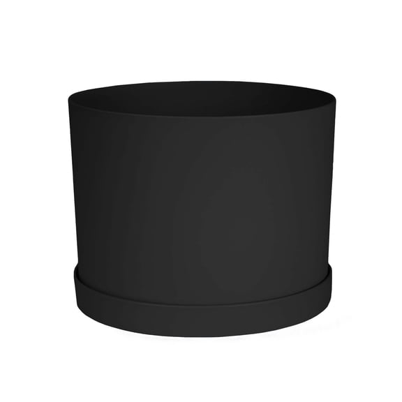 Bloem Mathers 8" Modern Resin Planter - Indoor Pot with Drainage Holes and Removable Saucer Tray, Black