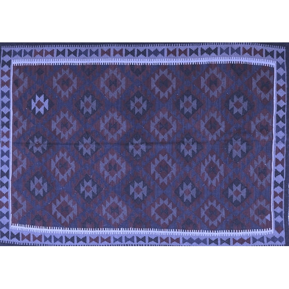 Ahgly Company Machine Washable Indoor Rectangle Southwestern Blue Country Area Rugs, 5' x 7'