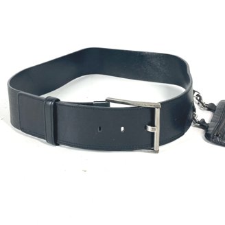 Pre-Owned LOUIS VUITTON Belt Leather Metal Black Silver  display picture 2