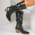 thumbnail image 4 of Rokment Metallic Slouchy Knee High Boots for Women Fashion Casual Leather Pointed Toe Chunky Stackable Heel Mid Calf Dress Tall Boots Fall Winter Black Size 6.5, 4 of 6