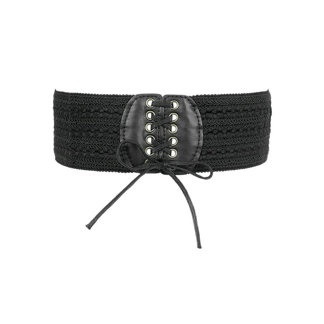 Cinturones de corsé elásticos con lazo para mujer, cinturilla elástica vintage elegante para vestido de disfraz abrigo negro 70x7cm/27.6x2.8"