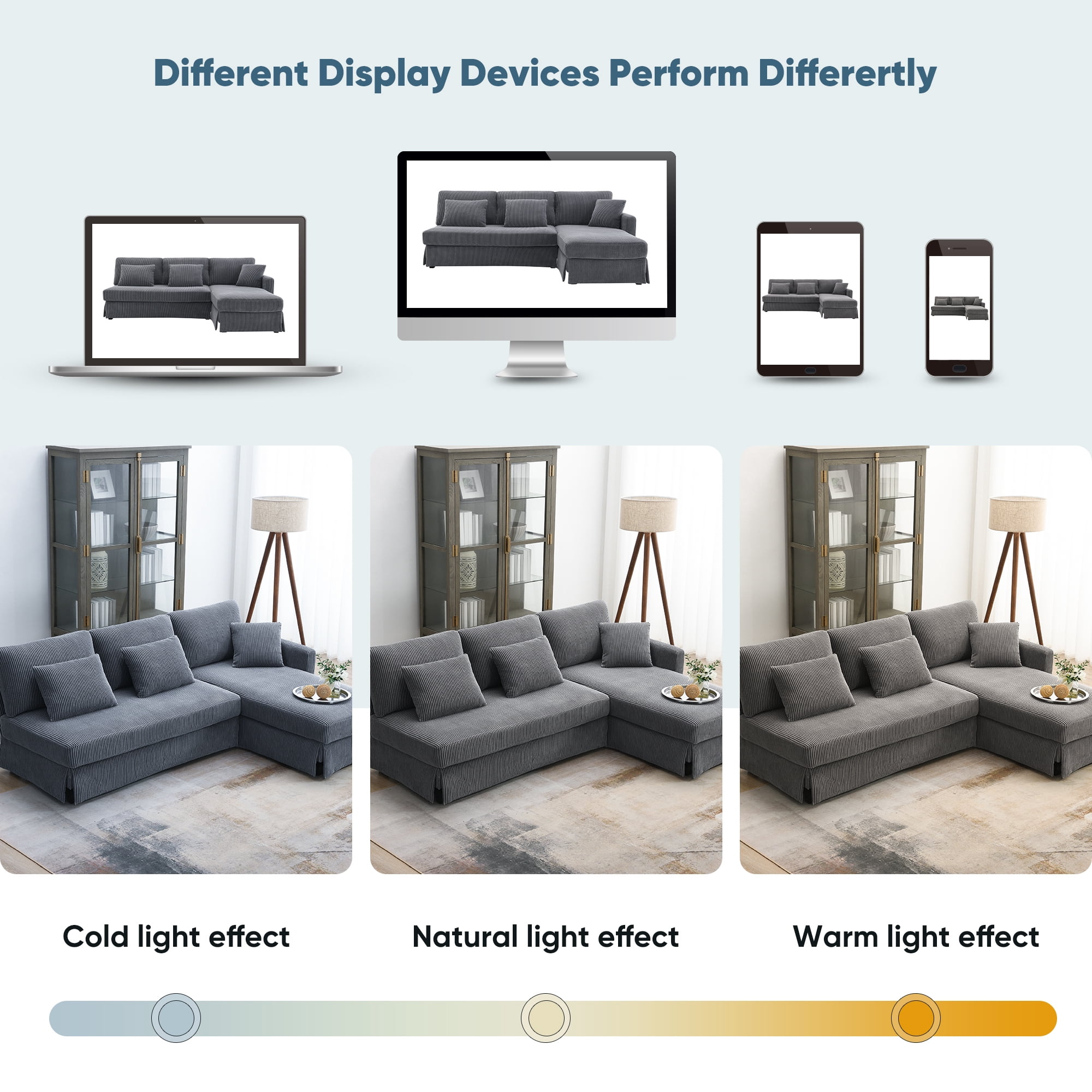 EUROCO 1300LBS 87" Modern L-shaped Sectional Sofa Couch, 4 Seat Corduroy Couch with Reversible Chaise and Pillows, Upholstered Convertible Sleeper Couch for Living Room, Apartment, Office, Gray
