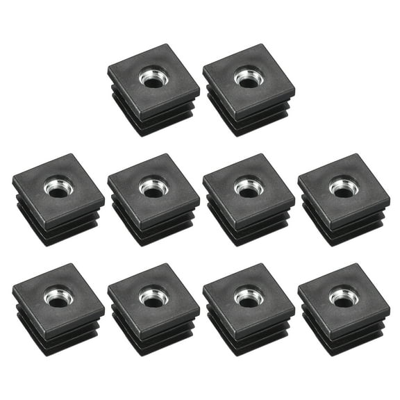 10Pack Inserts for Square Tubes with M8 Thread, for 0.98"x0.98" OD Square Tube, Black Plastic Plug Caster Insert Chair