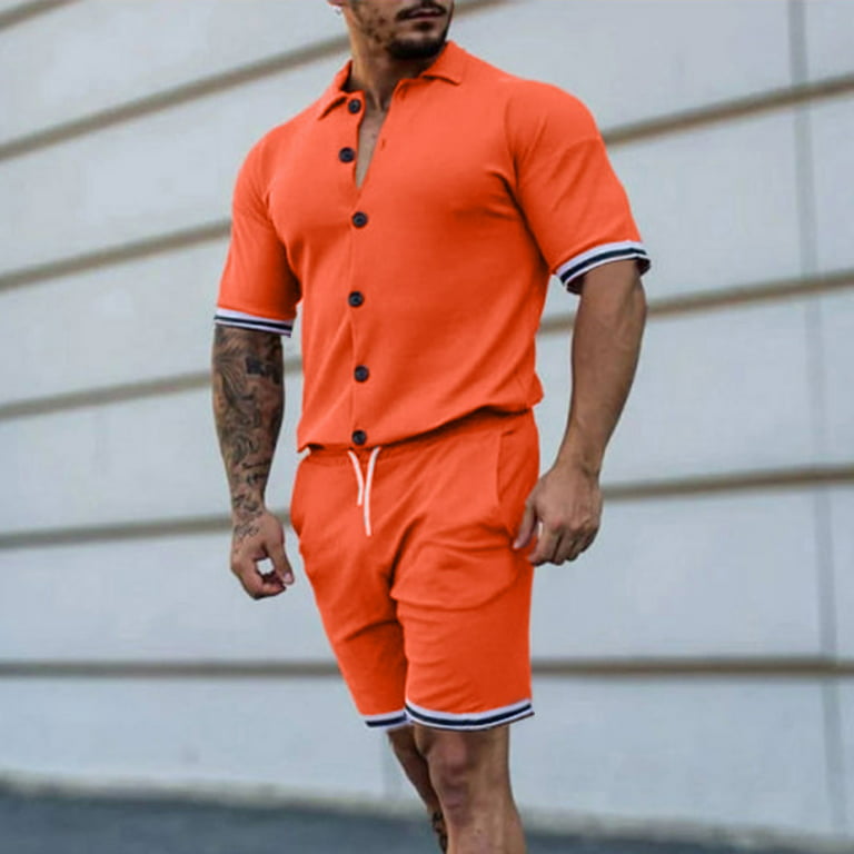 Vedolay Two Piece Short Outfits Mens Personality Sport Set Summer