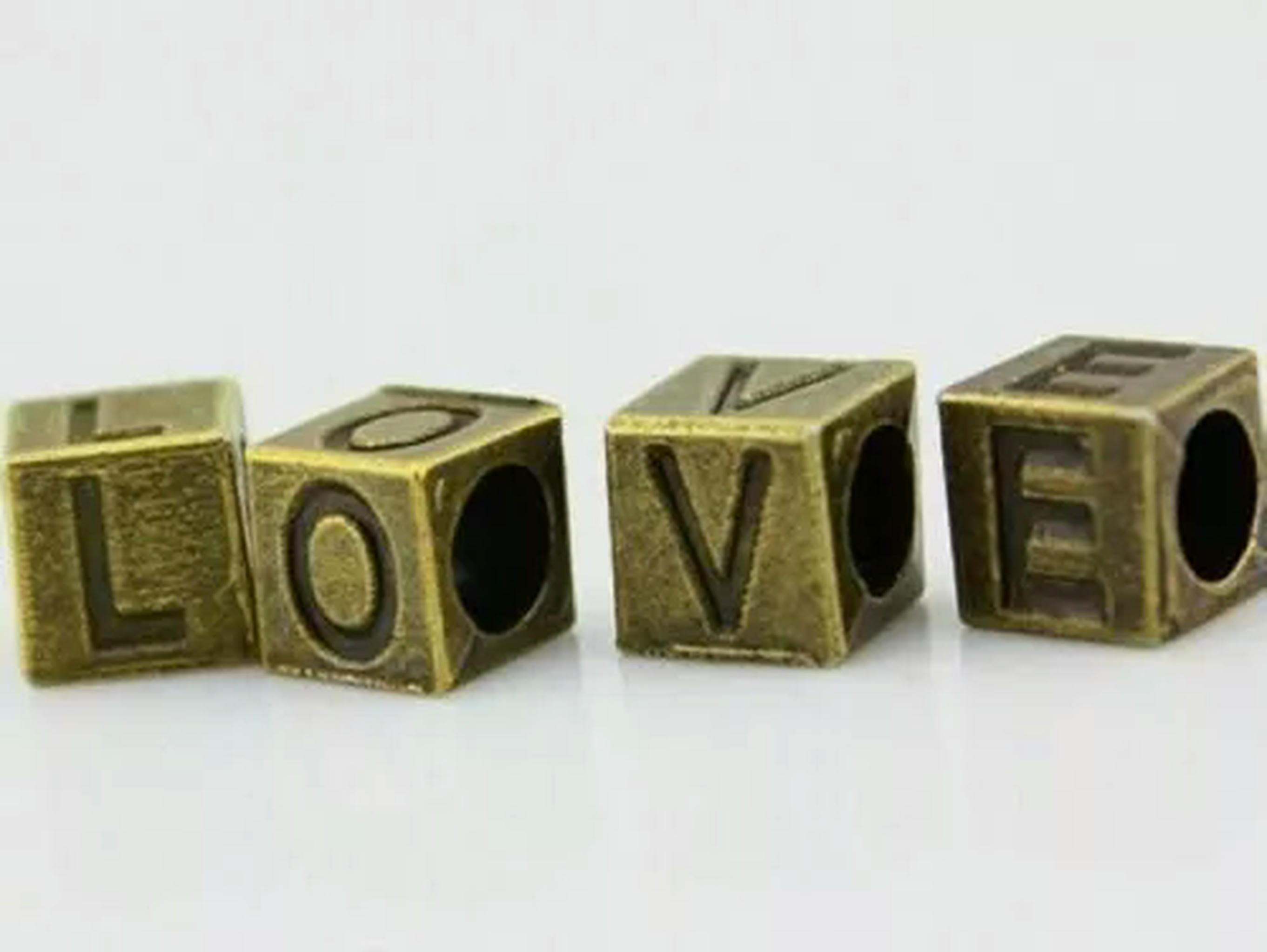 U8MO 130 Bronze Tone Alloy Alphabet Letter "A-Z" Cube European Charm Beads 7X7mm