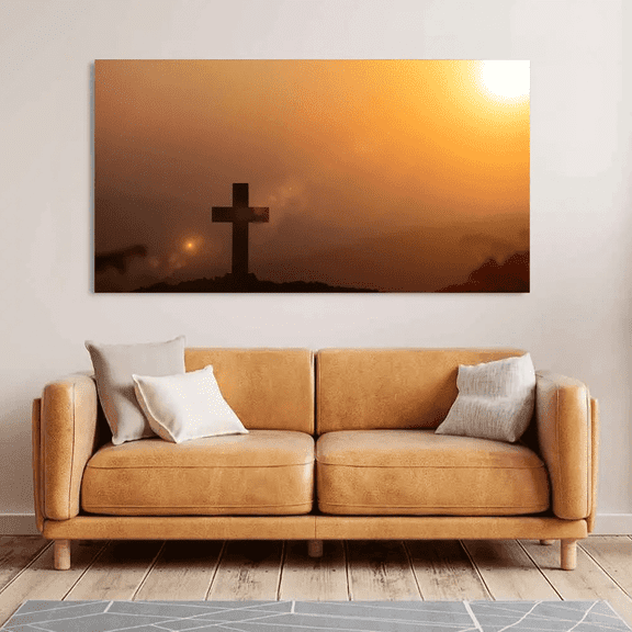 Canvas Wall Art Painting of Jesus Christ Cross Sunset Canvas Wall Painting for Home Office Bedroom Livingroom Canvas Painting for Home Wall Decor without Frame (Roll Only) - 48x24 Inch