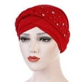 thumbnail image 2 of Womens Large Elastic Solid Color Comfortable Flat Hat Single Color Stud Bead Single Color Single Strip Stud Bead Drill Braid Cap, 2 of 4