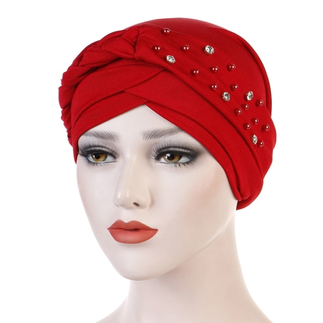 Womens Large Elastic Solid Color Comfortable Flat Hat Single Color Stud Bead Single Color Single Strip Stud Bead Drill Braid Cap