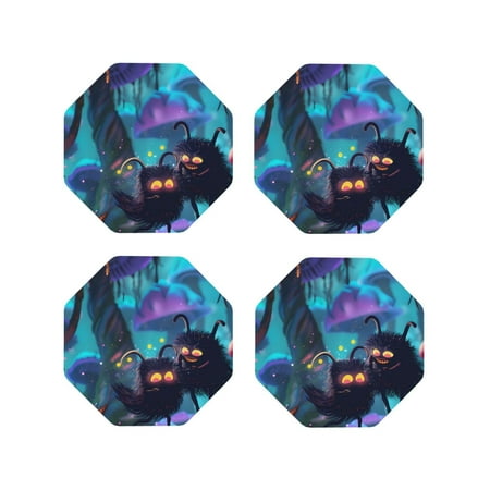 

Fuzoiu Cute Fuzzy Fantasy Creatures Print Leather Coasters Set Drink Coasters Set of 4 for Tabletop Protection Durable PVC Coasters Home Décor and Housewarming Gift-Octagon