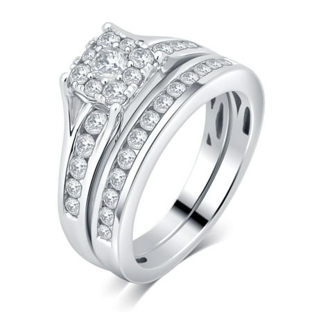 1 Carat T.W. Square Diamond 10kt White Gold Bridal Set