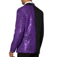 thumbnail image 3 of INSPIRE CHIC Sequin Blazer for Men's Shawl Lapel Party Sparkle Color Block Sports Coats Purple Black L, 3 of 5