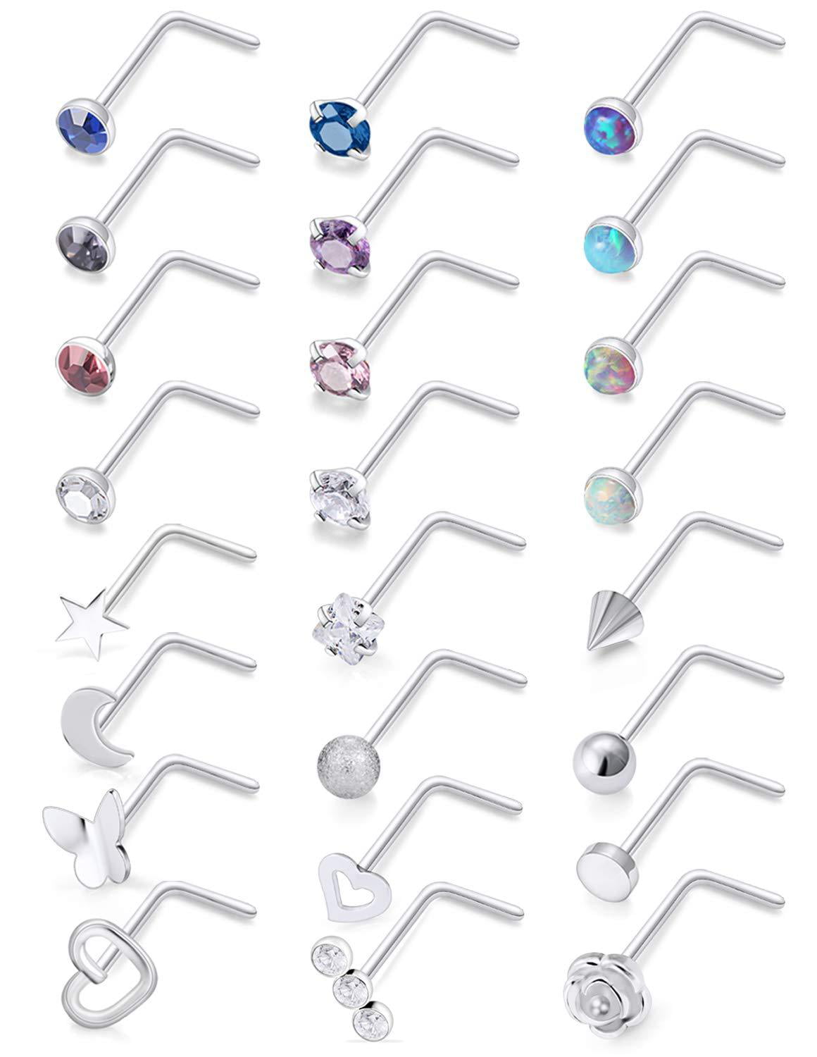 7 Pcs Pack of Assorted 316L Surgical Steel 2mm CZ Nose Bone Studs 