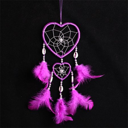 Ins Wall Ornaments Love Heart Car Interior Dream Catcher Feather Wind Chimes PURPLE