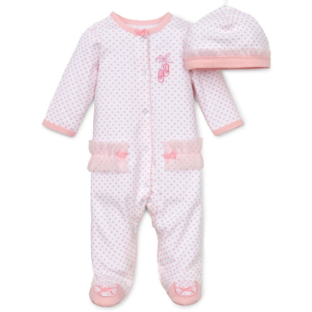 Ltm Baby Baby Girls Newborn Ballerina Snap Front Footie Pajamas Hat And Ballet Slipper Feet Sleep N Play One Piece Romper Coverall Cotton Cotton Infant Footed Sleeper Pijamas Para Bebes Pink