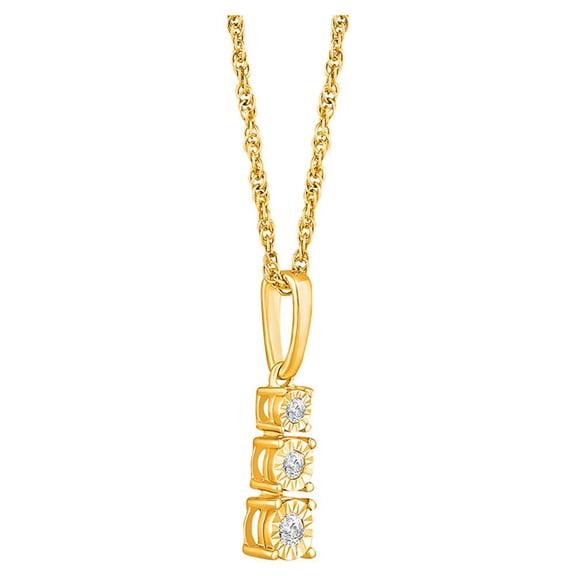Araiya Fine Jewelry 10K Yellow Gold Round Diamond Three Stone Pendant with Gold Plated Silver Rope Chain Necklace (1/20 cttw, I-J Color, I2-I3 Clarity), 18"