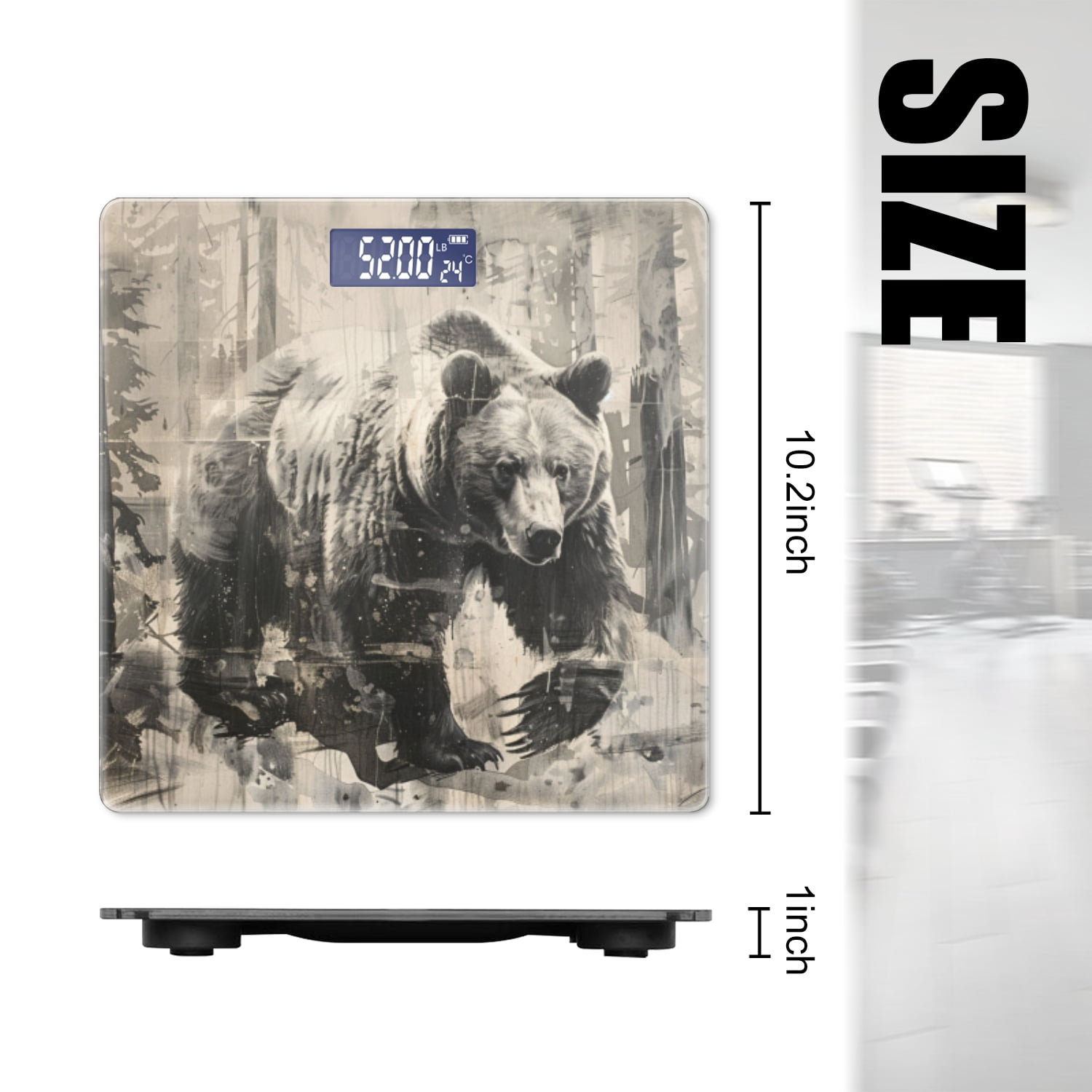High Precision Body Weight Scale Smart Bathroom Scales with Large LCD Display(400lbs),Decorative for Bedroom-Painting Of Grizzly Bear In The Forest