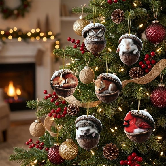 Woodland Forest Animal Ornaments 2026, Assorted Woodland Woodland Creature Christmas Ornament, 2D Acrylic Hanging Decorations for Xmas Tree, Cottagecore Tree Decor and Small Christmas Gift