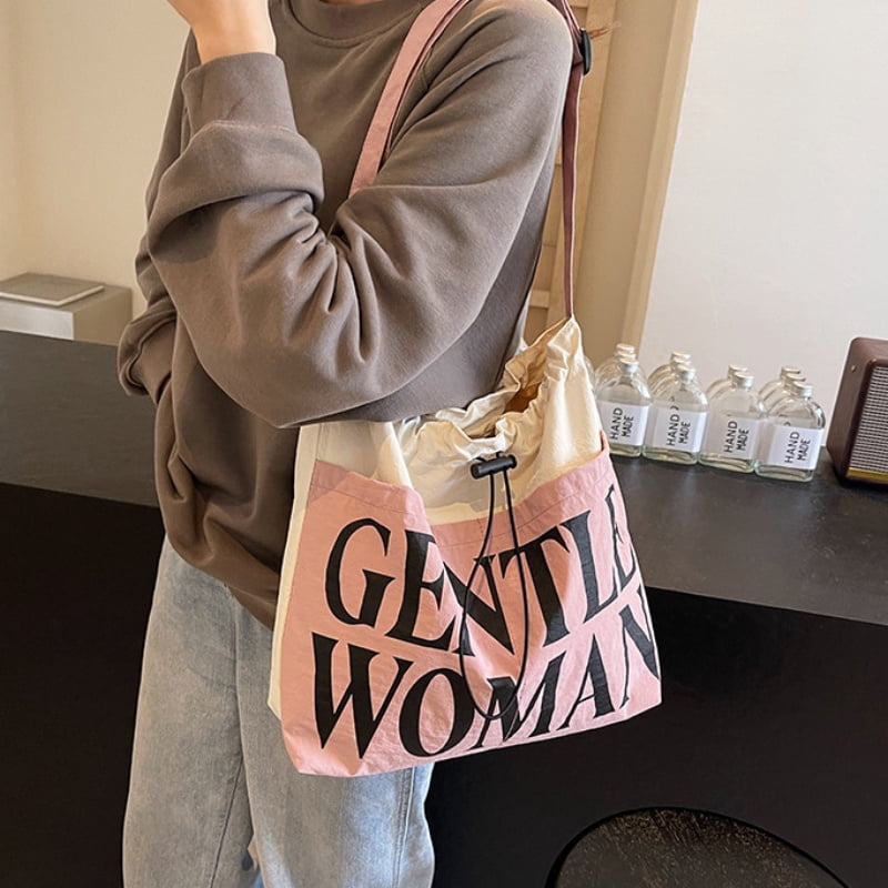Gentlewoman® Aesthetic Canvas Tote Bag Crossbody Bags with Inner Pocket for Women, Large Capacity Shoulder Bag for Travel Work Sport，White and pink