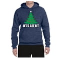 thumbnail image 2 of Lets Get Lit Xmas Tree Ugly Christmas Sweater Unisex Graphic Hoodie Sweatshirt, Vintage Heather Navy, 3XL, 2 of 3
