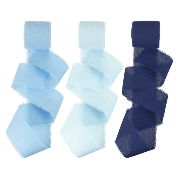 Handmade Fringe Cotton Ribbon, Cotton Frayed Fringe Fabric Ribbons for Flower Bouquet Gift Wrapping DIY Crafts Dust Blue/Sky Blue/Iron Blue