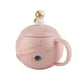 thumbnail image 2 of Bonita taza de cerámica con diseño de astronauta de 400 ml con asa ergonómica y tapa, cuchara para café, té y leche, color rosa, 2 of 12